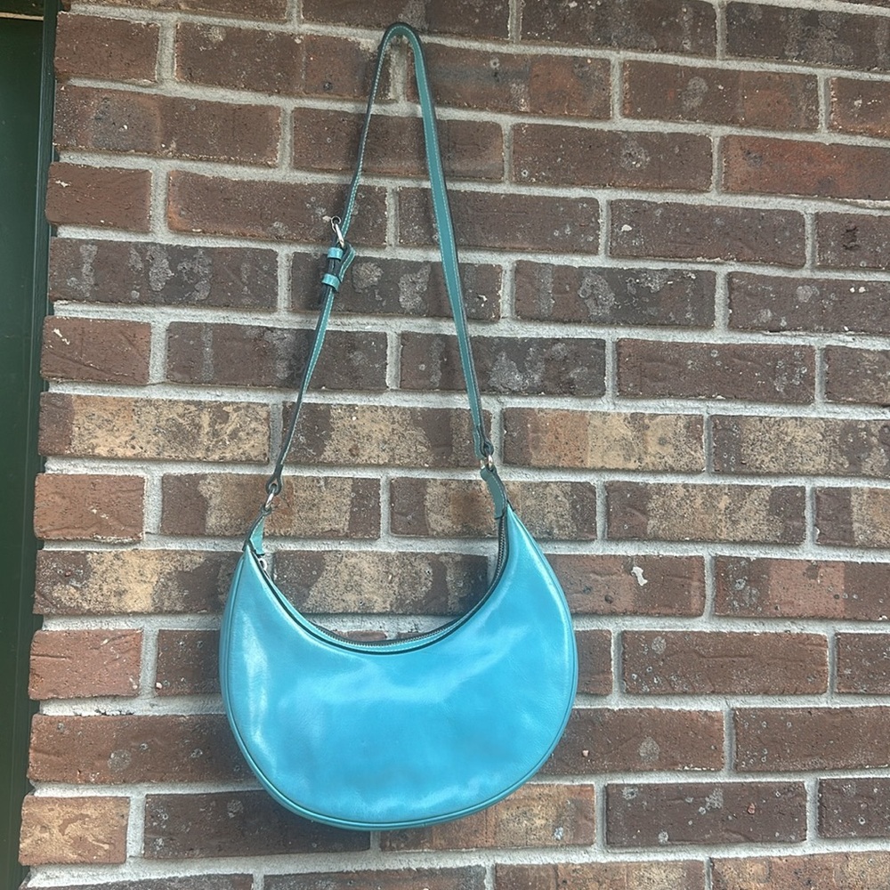 Patricia Nash Coley crescent blue turquoise Teal Leather Shoulder Bag